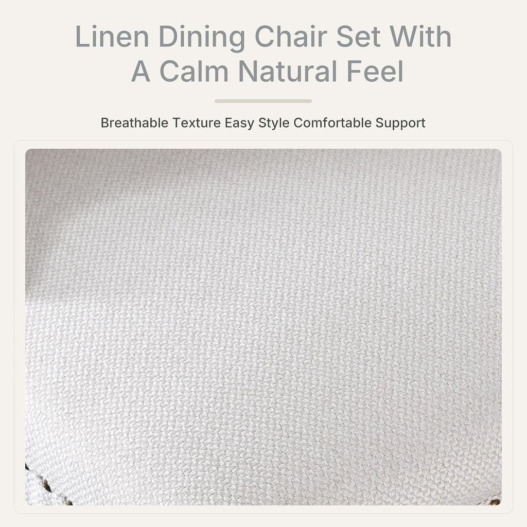 Beige Linen Dining Chairs Set of 4, Fabric Upholstered Kitchen & Dining Room Chair, Tufted Mid Century Modern Dinning Room Chairs, High Back, Wood Legs, Sillas de Comedor