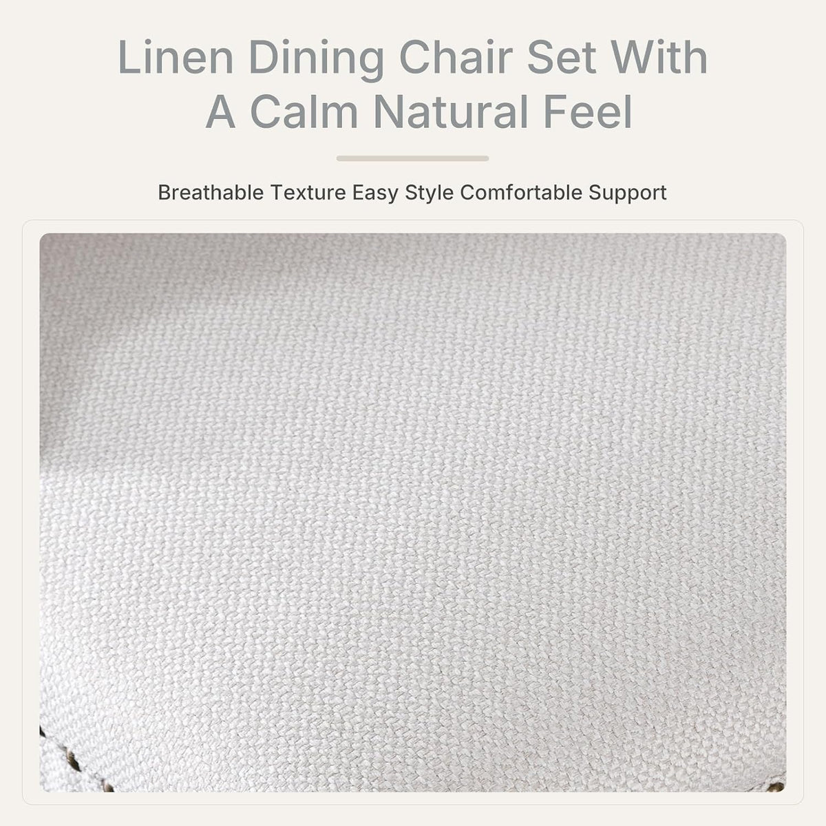 Beige Linen Dining Chairs Set of 4, Fabric Upholstered Kitchen & Dining Room Chair, Tufted Mid Century Modern Dinning Room Chairs, High Back, Wood Legs, Sillas de Comedor