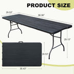 8ft Folding Table, Portable Heavy Duty Plastic Fold-in-Half Utility Table for Indoor/Outdoor Use, Dining, Camping, Picnic, Party, Black Woodgrain