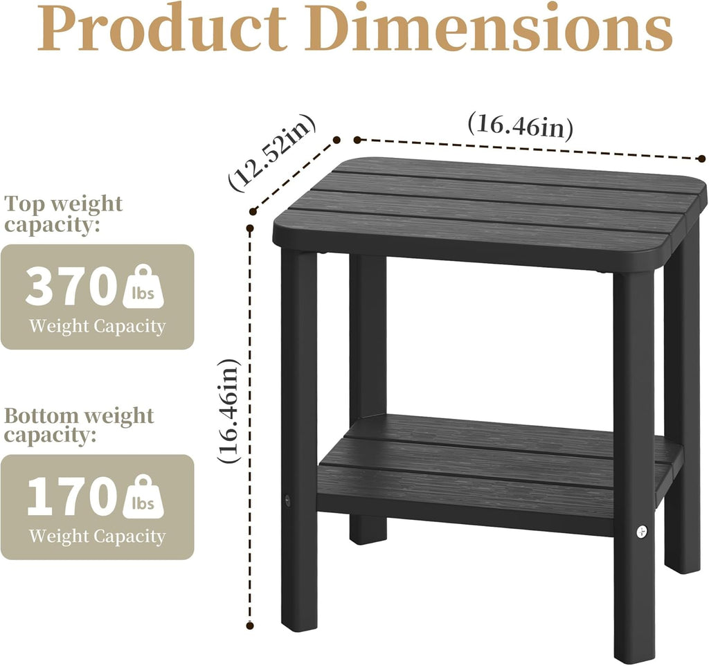 PatioZen Coffee Table Small Outdoor Side Table Weather-Resistant & Easy Assemblyr Patio Furniture,Resin Porch Table for Porch, Balcony, Indoor & Outdoor Use(Black)