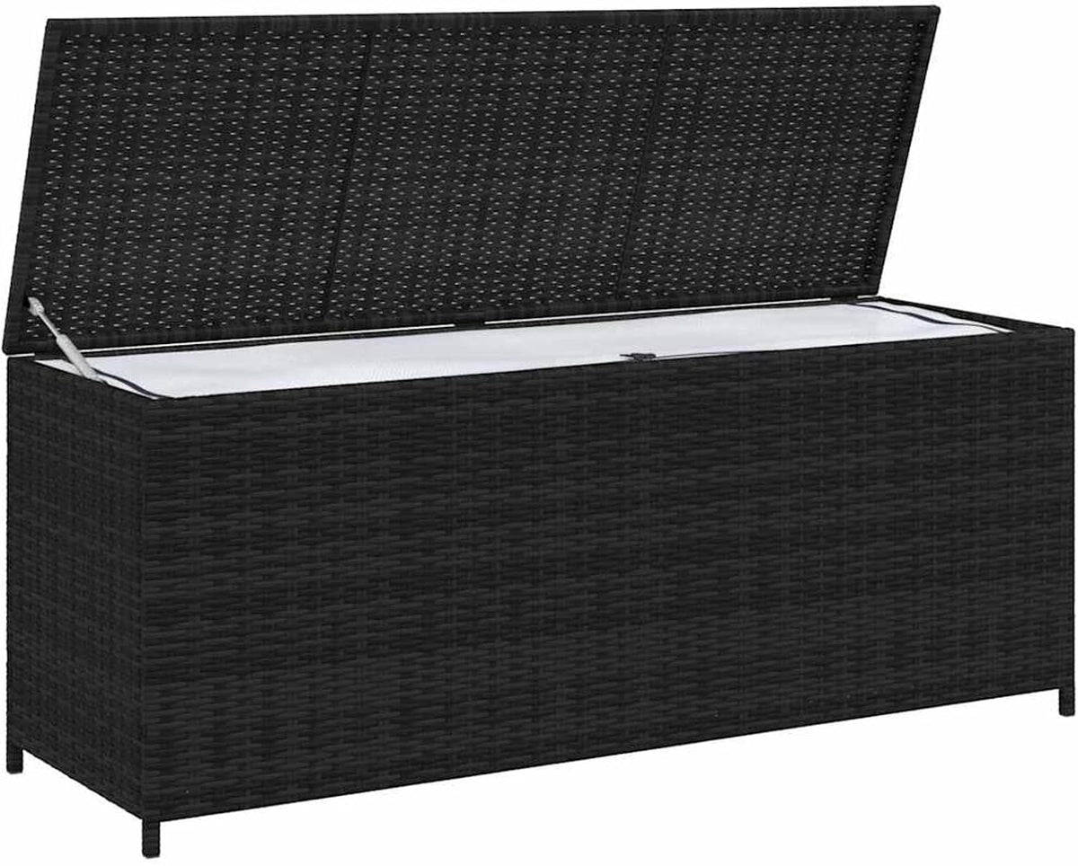 Gecheer Garden Storage Box Resin Wicker 150x50x60 cm for Outdoor Patio PE Rattan Black