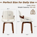 Swivel Dining Chairs, Mid Century Modern Faux Leather Dining Room Chairs with Arms, Upholstered Kitchen Vanity Accent Chair, Walnut Backrest Support & Sturdy Wood Legs (White, Set of 6)