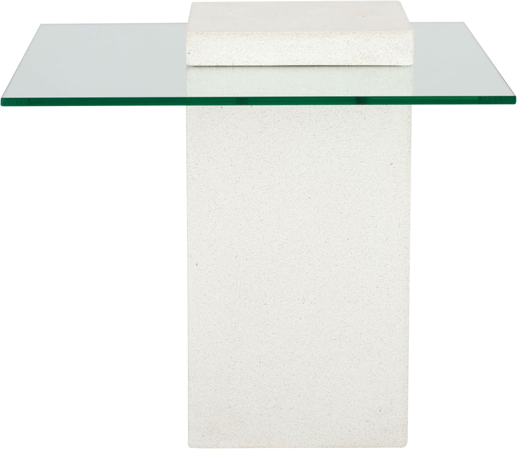 SAFAVIEH Couture Collection - Sophibeth Ivory Concrete and Glass Accent Table, Contemporary Modern Side Table, Sculptural Display Design (SFV2610A)