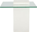 SAFAVIEH Couture Collection - Sophibeth Ivory Concrete and Glass Accent Table, Contemporary Modern Side Table, Sculptural Display Design (SFV2610A)