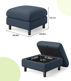 Welzona Teddy Storage Ottoman, 26.7"Large Living Room Ottoman, Coffee Table | All-Wood Ottomans with Storage, Tool-Free Setup Bench for Bedroom, for Welzona Loveseat Sofa Couch Living Room Set, Blue Grey