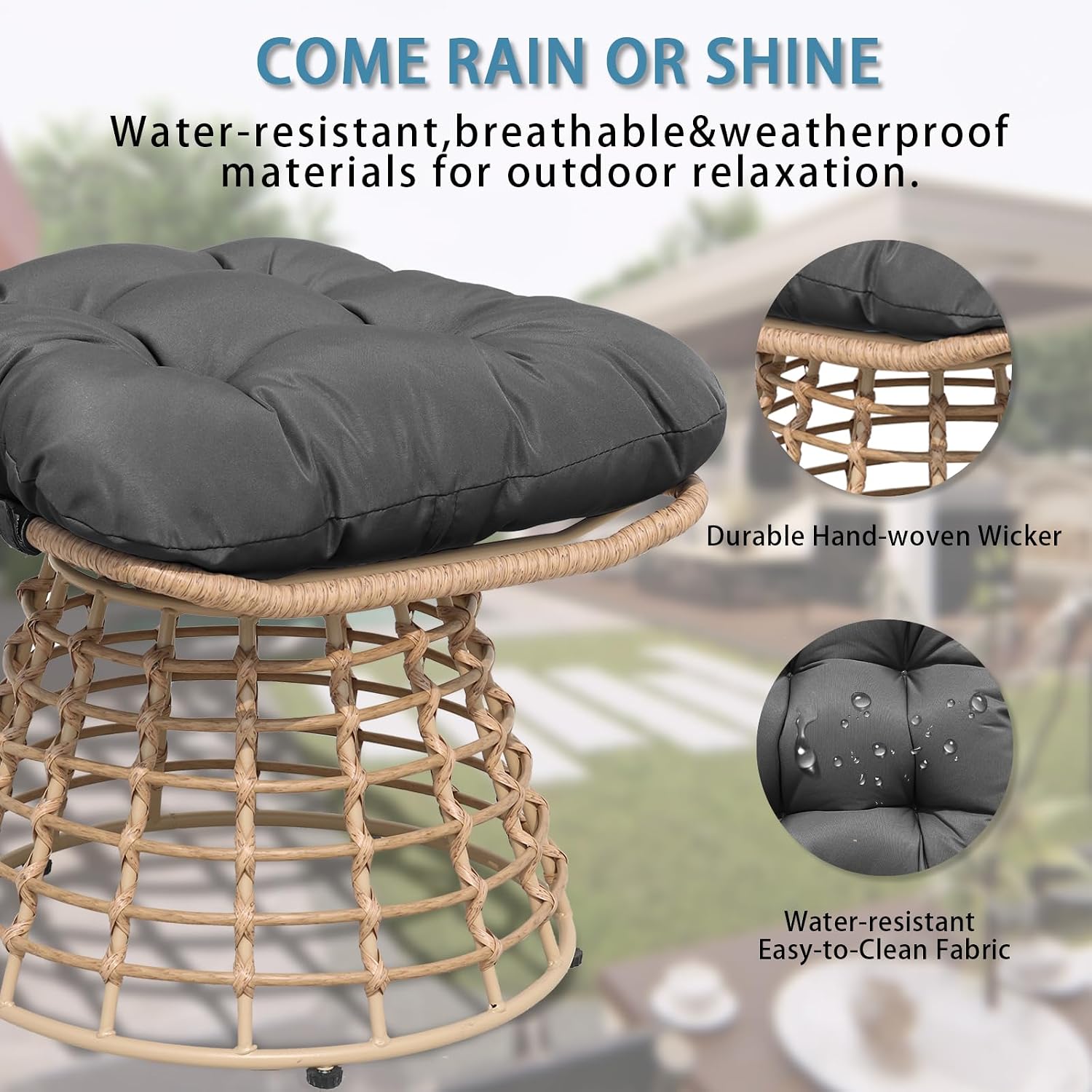 Outdoor Wicker Patio Ottomans Set of 2 rotatable Outdoor Footrest Small Seating, Large Wide Footrest, PE Rattan Thicken Cushioned Footrest, All-Weather Wicker Furniture for Balcony, Porch (YB)