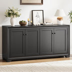 ONBRILL 60" Buffet Cabinet with Storage, 4 Doors Sideboard Buffet Cabinet with Adjustable Shelves, Modern Coffee Bar Console Table for Living Room, Kitchen, Entryway, Black