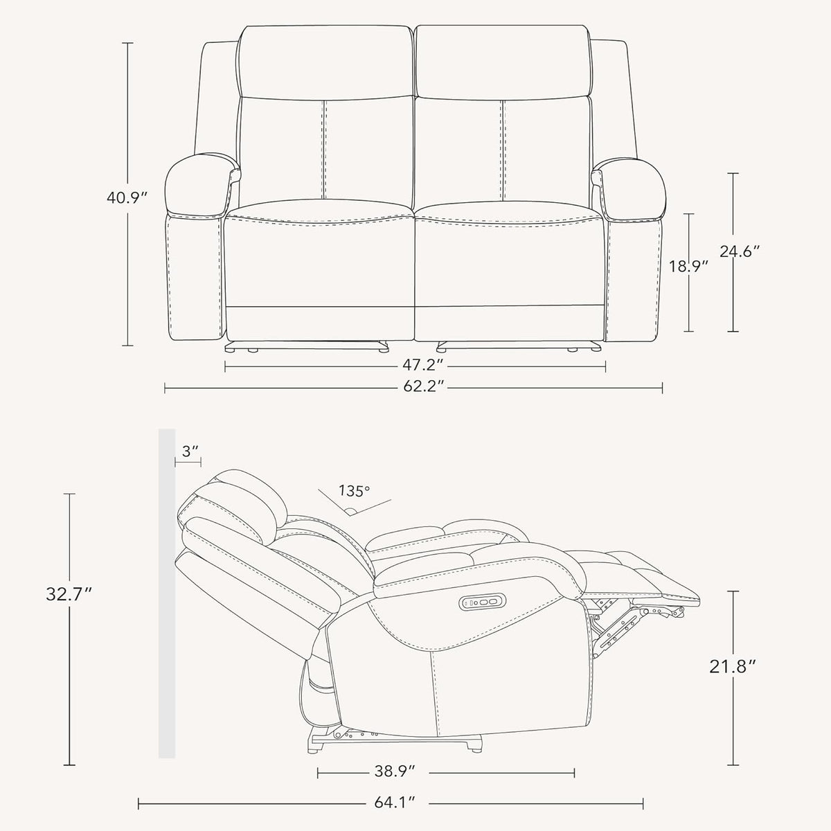 Watson & Whitely Genuine Leather Power Loveseat Recliner Sofa, 2 Seat Wall Hugger Reclining Sofa with Power Headrest & Charging Ports, Dual Recliner Sofas for Living Room, RV, Grey