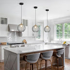 KCO Lighting Modern Smoke Gray Glass Pendant Light Kitchen Island Large Globe Farmhouse Pendant Lighting Adjustable Black Striped Glass Hanging Ceiling Lighting Fixtures Dining Room Lights