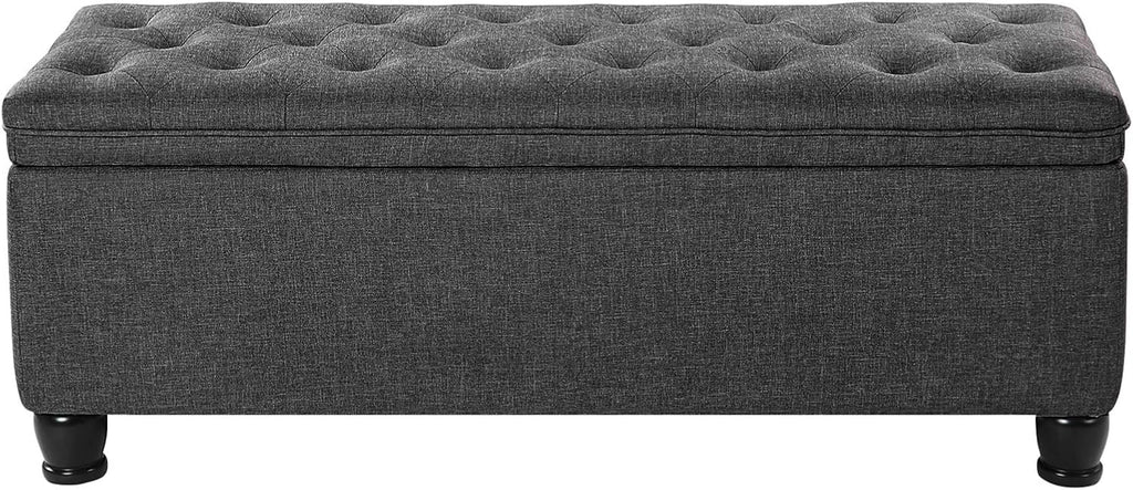 SONGMICS Storage Ottoman, 46.5 Inches Bedroom Bench, Solid Wood Legs