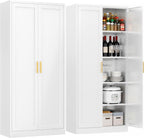 71" Tall Kitchen Pantry Cabinet, White Metal Kitchen Pantry Storage Cabinet with Doors and 4 Adjustable Shelves, Freestanding Pantry Cupboard for Living, Dining Room, Kitchen