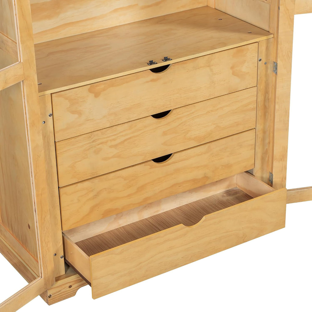 KUIKUI Kitchen Pantry Storage Cabinet, Pantry Cabinets for Kitchen Storage with Glass Doors and 4 Drawers, Natural, 44.7”L x 20”W x 75”H