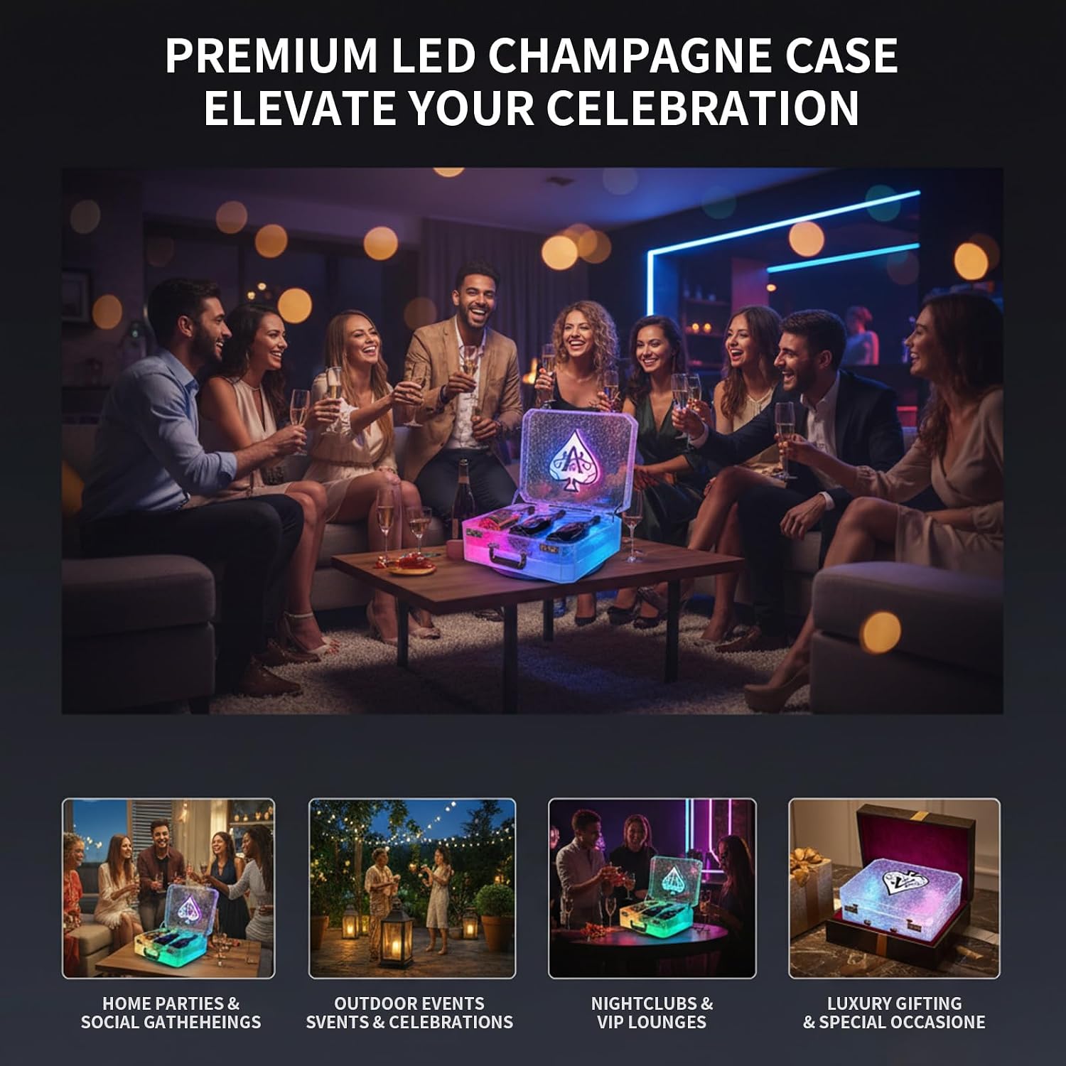 LED Wine Bottle Servicer Stand Champagne LED Display Box Rechargeable, Luminous Presenter for Nightclub, Bar, Party, Wedding, Tabletop Display（Capacity:3 Bottles 750ml）