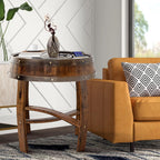 Farmhouse Coffee Table, Round Rustic End Table - Solid Wood Living Room Side Table,Handcrafted Whiskey Barrel Accent Table
