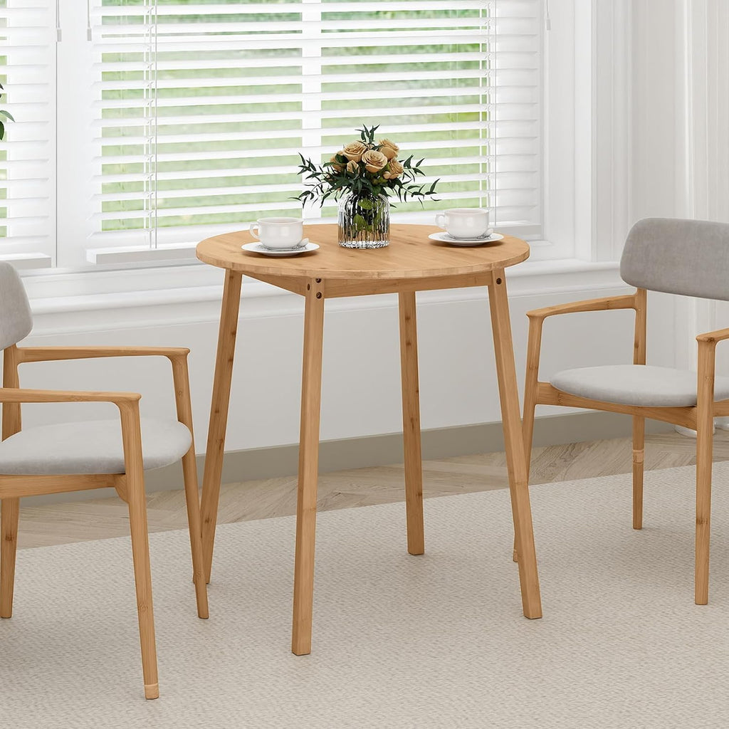 Giantex 27.5-Inches Bamboo Dining Table for 2-4, Round Dinner Tables with Non-Slip Foot Pads, Farmhouse Small Kitchen Table for Dining Room, Living Room, Dinette, Apartment (Round)