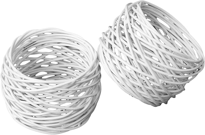 Handmade White Round Mesh Napkin Rings Holder for Dinning Table Parties Everyday, Set of 12