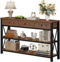 FATORRI Console Table for Entryway, Farmhouse Sofa Table with 3 Drawers for Living Room, Wood and Metal Hallway Tables with Storage and Couch Tables Behind Sofa (54.72 Inch Long, Medium Walnut)