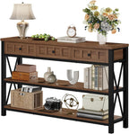FATORRI Console Table for Entryway, Farmhouse Sofa Table with 3 Drawers for Living Room, Wood and Metal Hallway Tables with Storage and Couch Tables Behind Sofa (54.72 Inch Long, Medium Walnut)