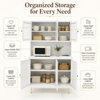 AUN Metal Pantry Cabinet with Charging Station - 68" Multi-Scene Storage Cabinet for Kitchen, Coffee Bar, Dining Room | Adjustable Shelves & Soft-Close Doors,White