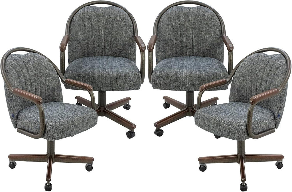 Chromcraft Medina Swivel-Tilt Caster Dining Chair - Walnut - Indigo - 4pc | Ultra‑comfy swivel‑tilt dining chair with soft wheels and sturdy support, perfect for dining rooms and home office use