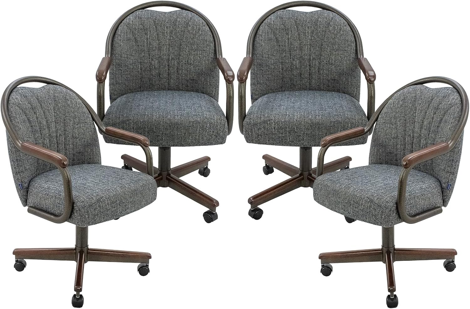 Chromcraft Medina Swivel-Tilt Caster Dining Chair - Walnut - Indigo - 4pc | Ultra‑comfy swivel‑tilt dining chair with soft wheels and sturdy support, perfect for dining rooms and home office use