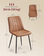 VASAGLE Dining Chairs Set of 2, Upholstered Kitchen Chairs, Synthetic Leather, Max. Load 264 lb, Steel Legs, Curved Backrest, for Dining Room, Caramel Brown and Ink Black ULDC090KN03