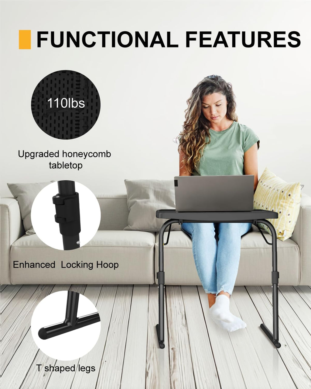 TV Tray Table, XL PRO TV Dinner Tables, 16.9 x 22 x 29.1inch Folding Desk with Cup Holder and Tablet Slot, Adjustable Couch Desk with 6 Height & 3 Tilt Angle Adjustments, Laptop Desks, 2 Pack
