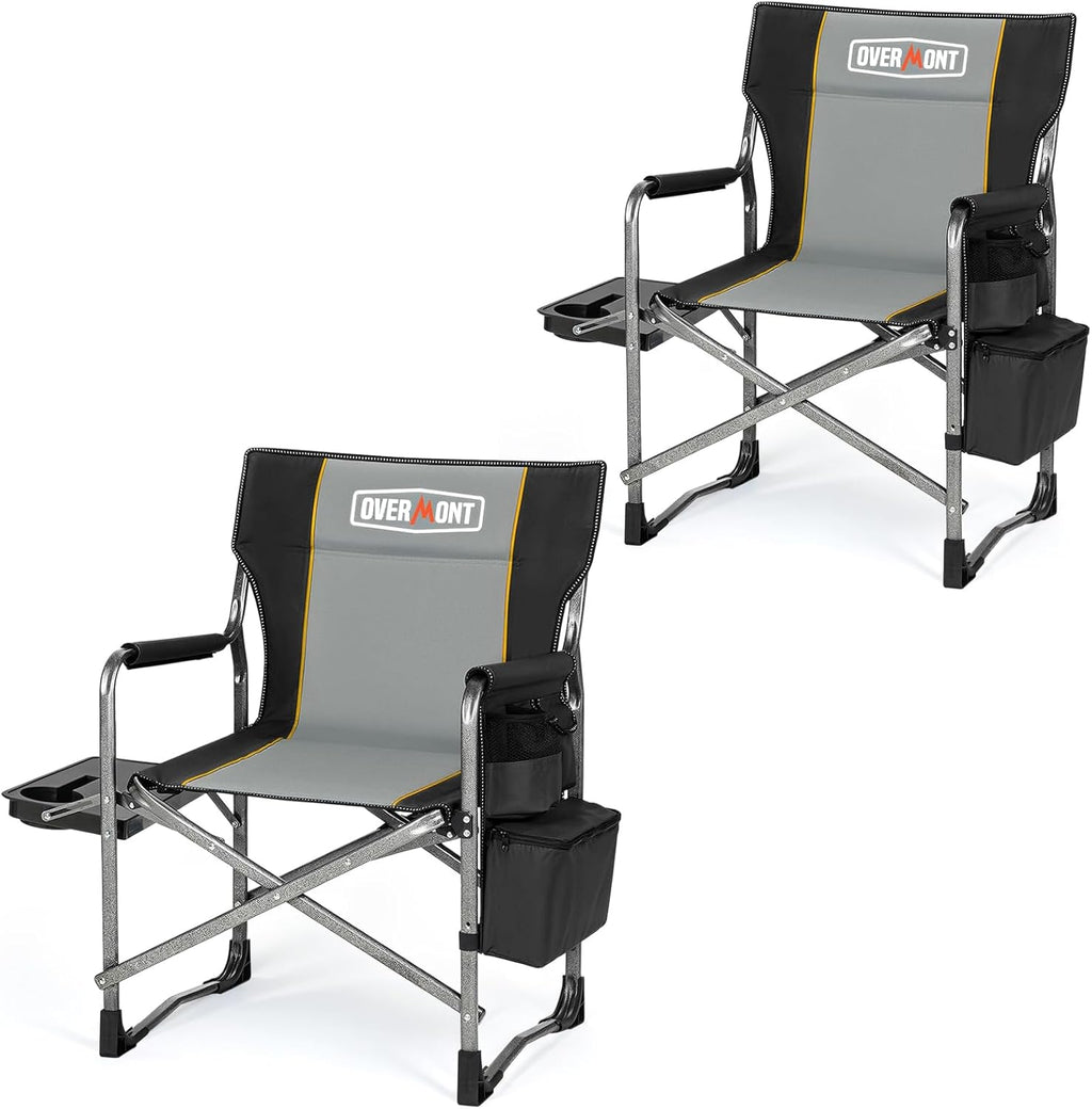 Overmont 2PCS Oversized Lightweight Camping Chair - Portable Comfortable Heavy Duty Foldable Directors Chairs with Side Table & Cooler Bag for Outside Camp Beach Picnic Lawn and Fishing Support 400lbs