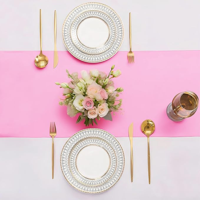 SHEJIZE 10 Pack Pink Satin Table Runner 12x108 Inches Long, Bright Silky Smooth Satin Table Runner Table Decor for Wedding Banquet Christmas Prom Event Birthday Party