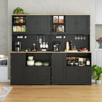 68"Tall Kitchen Pantry Storage Cabinet with Charging Station, Door & Shelf | Upgrade Pantry Cabinet with Wine & Glass Holder, Kitchen Hutch Cabinet with Microwave Stand, for Kitchen (Black)