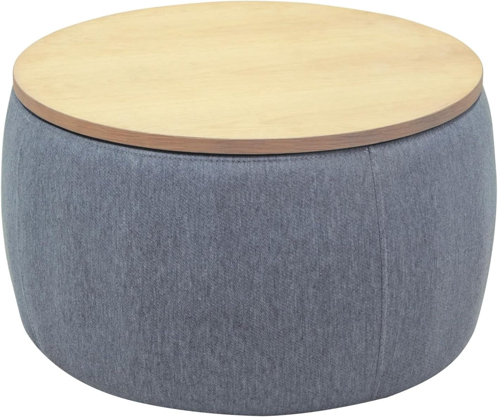 Round Storage Ottoman, 2 in 1 Function, Work as End Table and Ottoman, Dark Grey (25.5"x25.5"x14.5")