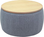 Round Storage Ottoman, 2 in 1 Function, Work as End Table and Ottoman, Dark Grey (25.5"x25.5"x14.5")