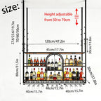 47.2in Industrial Black Metal floating Hanging Wine shelf, ceiling mounted wine rack height adjustable, Heavy Duty Metal Hanging Bottle Display for Home Bar, Kitchen, Restaurant (black, 120cm/47.2)