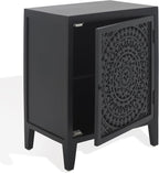 SAFAVIEH Furniture - Thea 1-Door Carved Nightstand - Black - Mango Wood - Artisan Global Design - Ideal for Bedroom, 20" W x 14" D x 26" H - Fully Assembled (NST5300D)