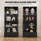 BROTTAR 4-Tier Display Cabinet with Glass Doors and Drawer for Collectibles