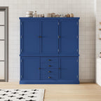Merax 73''H Freestanding Wooden Kitchen Pantry Storage Cabinet, Organizers with 2 Upper & 2 Bottom Cabinets & 4 Drawers & 8 Adjustable Shelves, Anti-Tipping Device Cupboard for Dining Room, Blue