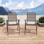 Patio Folding Chairs, Set of 2 Brown Outdoor Portable Chairs with 350 lb Capacity, Rust-Resistant Stain-Proof No Assembly Seating for Garden Balcony