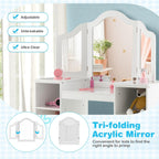 HONEY JOY Kids Vanity, Little Girls Vanity Set with Mirror and Stool, Storage Shelves, Wooden Princess Makeup Dressing Table, Toddler Vanity, Pretend Play Kids Vanity Table and Chair Set (White)