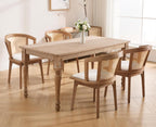 CIMOTA Mid-Century Modern Rattan Wood Dining Chairs Set of 8, Farmhouse Kitchen Chairs with Barrel Cane Backrest/Upholstered Seat/Natural Oak Finish for Dining Room/Cafe/Bistro, Linen Beige