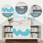 Anbuy Modern 4 Door Sideboard Buffet Cabinet with Storage Blue Water Stream Design - Versatile Storage Solution for Kitchen, Living Room, Bedroom, Coffee Bar (White and Blue)