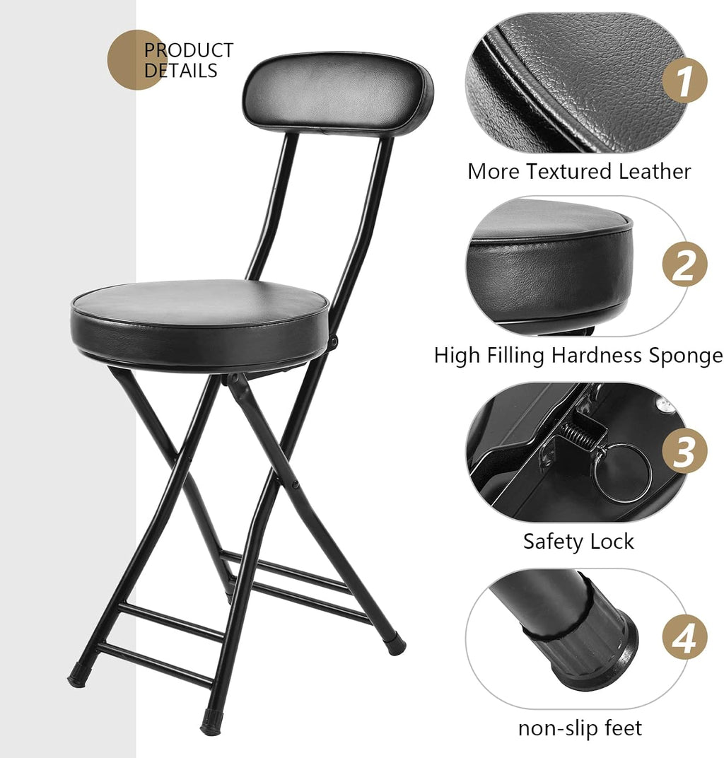 H HOMEWINS Folding Stool,23.6" Portable Foldable Bar Stool Chair | 1PCS Counter Height Bar Stool with Back for Fishing Hiking Gardening Travel BBQ