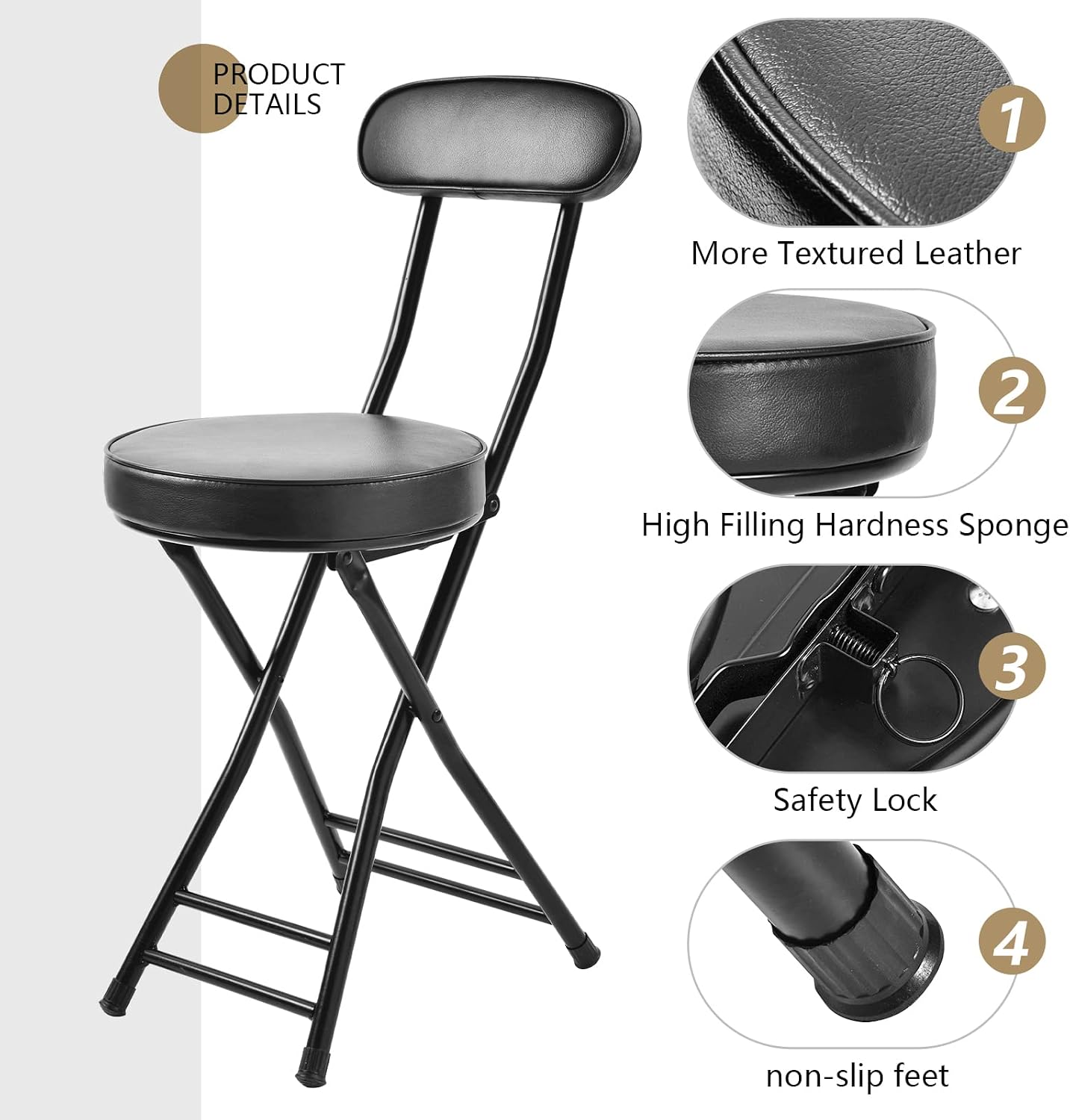 H HOMEWINS Folding Stool,23.6" Portable Foldable Bar Stool Chair | 1PCS Counter Height Bar Stool with Back for Fishing Hiking Gardening Travel BBQ