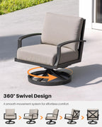 Patio Swivel Armchairs Set of 2, Never-Rust Aluminum Swivel Sofa Chairs with Thick Cushion, Wide Seating Outdoor Sofa Chairs Backyard Club Chairs for Poolside, Porch, Indoor, Dark Bronze
