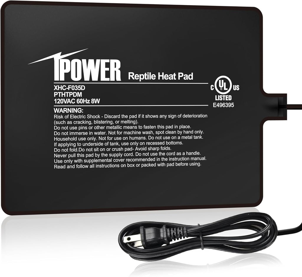 iPower Reptile Heat Pad 6X8 Inch 8W Under Tank Terrarium Warmer Heating Mat for Turtle, Lizard, Frog, Snake, Reptile, and Other Small Animals