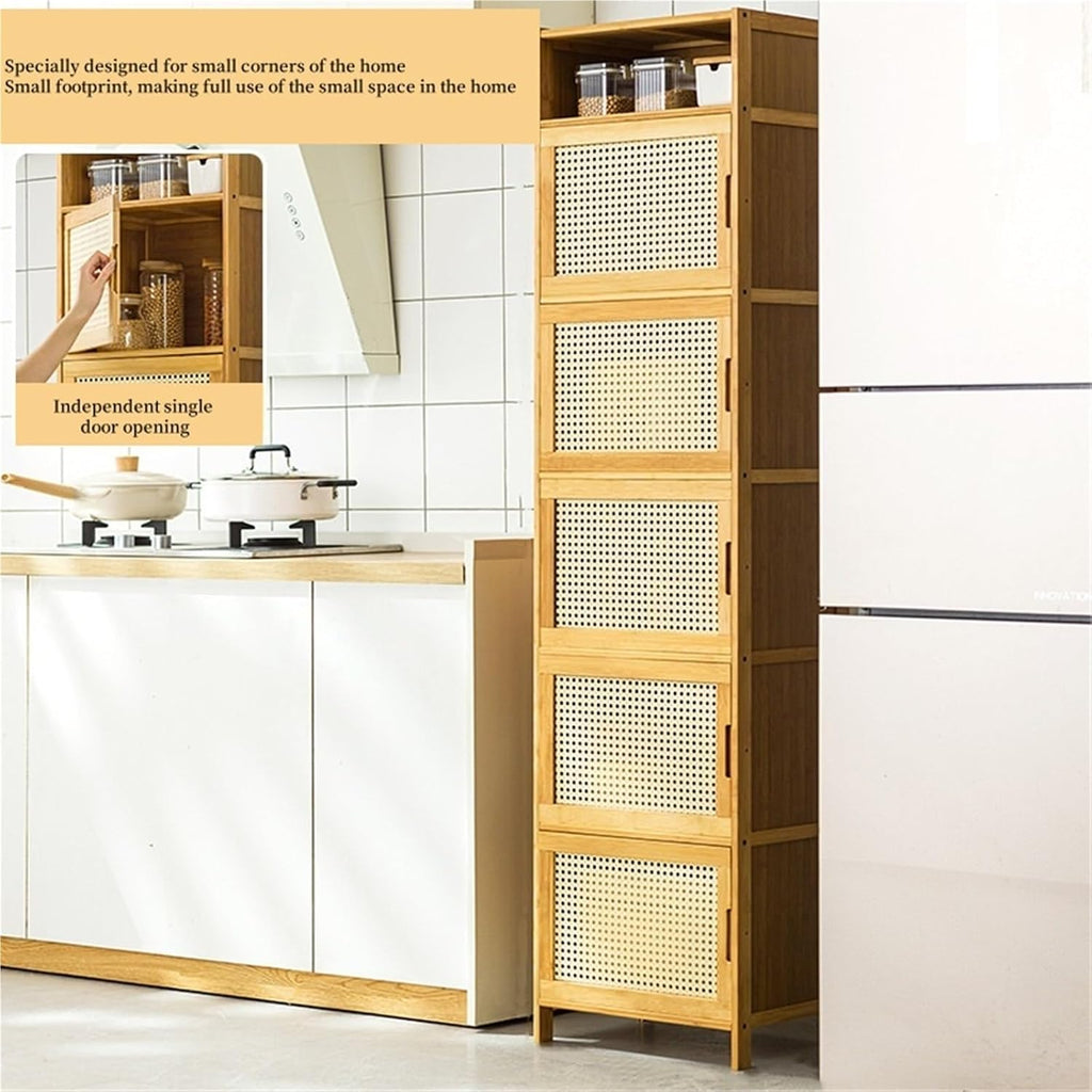 Narrow Kitchen Pantry Cabinet with Doors Storage Rack for Spices Free Standing Organizer Bamboo Storage Cabinet for Small Space Kitchen(43cm*32cm*97cm)
