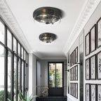 Flush Mount Ceiling Light with Clear Glass Shade, 3-Light Indoor Outdoor Farmhouse Lighting Flush Mount Lights for Kitchen Bedroom Porch Living Dining Room (Black)