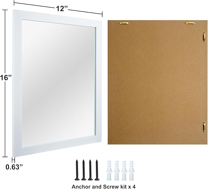 BOMINICA Rectangular Wall Mirror Framed Decorative Mirror 12” x 16” for Bathroom, Living Room, Vanity, White