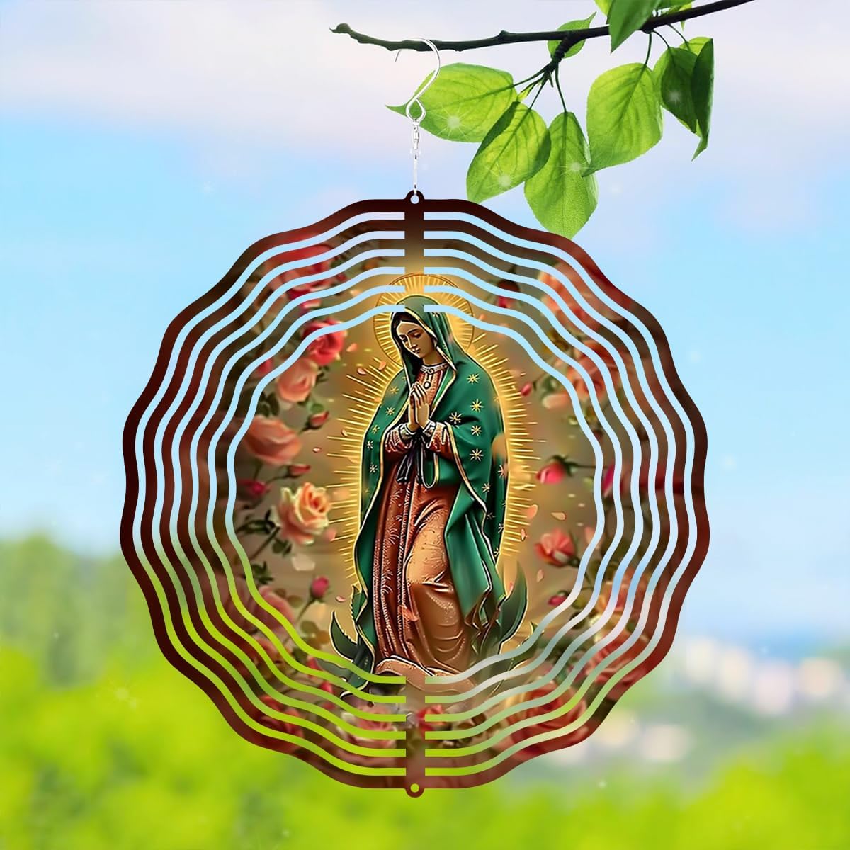 Virgin Mary Prayer Wind Spinner, Metal Wind Spinners Outdoor Indoor, Virgin Mary Hanging Garden Decor for Outside, Stainless Wind Spinners for Yard and Garden 10 inch 3D (25.76X25 CM)