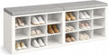 Shoe Storage Bench with Padded Seat, 18-Cubby Shoe Organizer for Entryway, 59.1" Long 700 lb Capacity, for Living Room, Bedroom, Hallway (Whiteboard with Light Gray, Linen, Sponge)