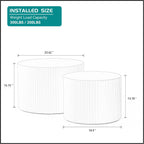 42.52'' White Round Nesting Coffee Table Set of 2 Modern Drum Side End Table for Living Room, Contemporary Wood Circle Embossed Design, No Assembly, White